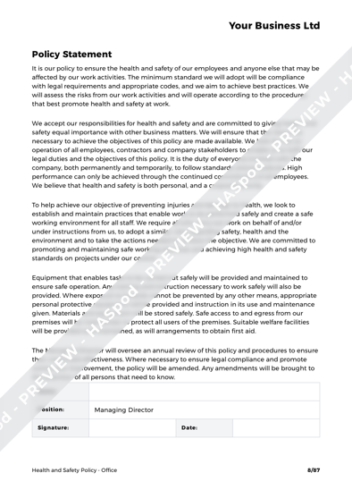 Office Health and Safety Policy Template - HASpod