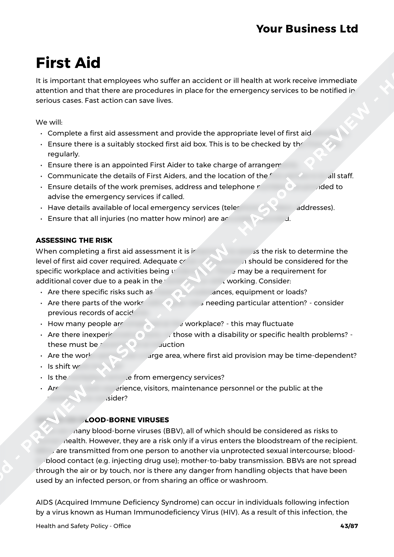 Office Health and Safety Policy Template - HASpod