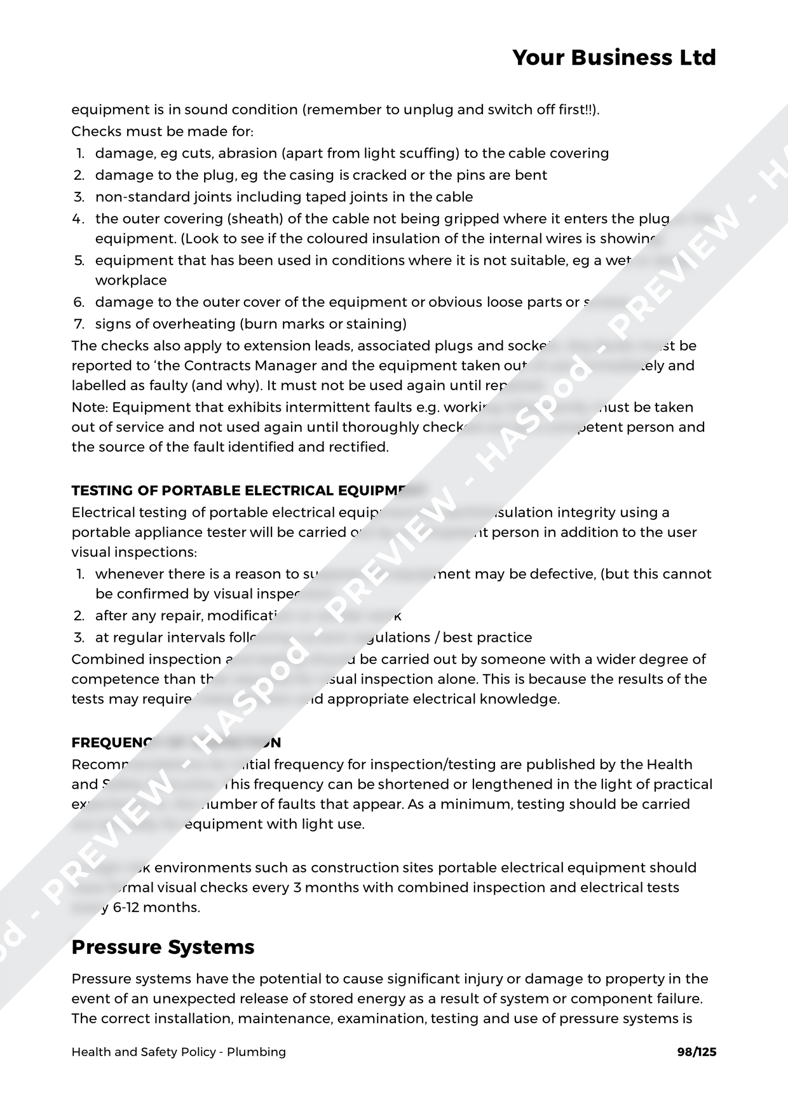 Plumbing Health and Safety Policy Template - HASpod