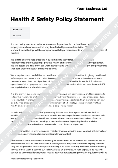 Statement Health And Safety Policy Template HASpod