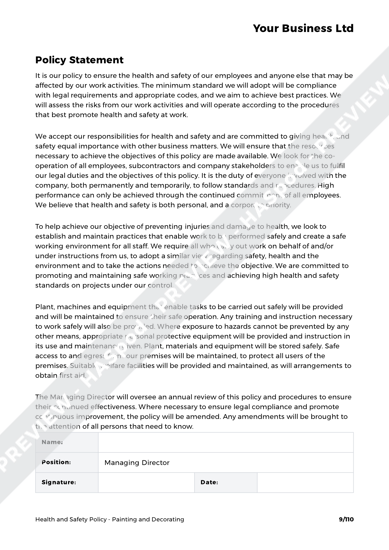 Painting And Decorating Health And Safety Policy Template Haspod