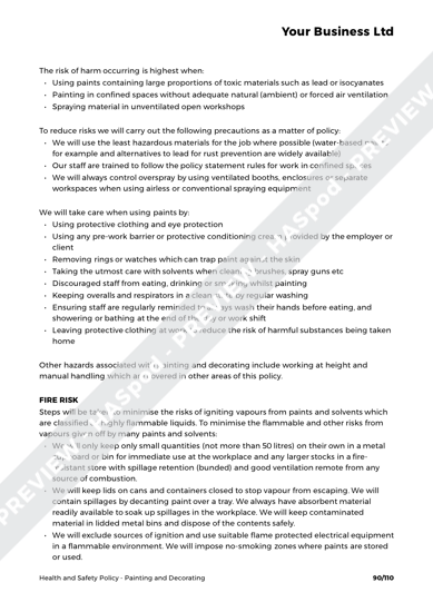 Painting And Decorating Health And Safety Policy Template Haspod