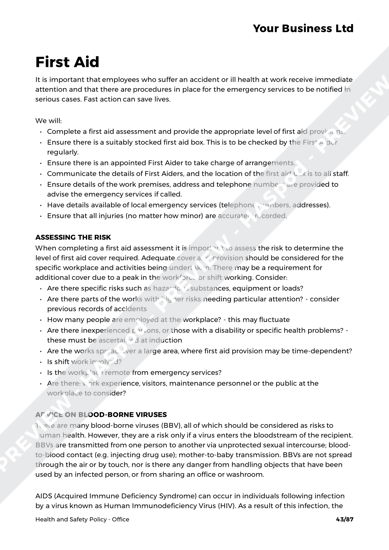 Office Health and Safety Policy Template - HASpod