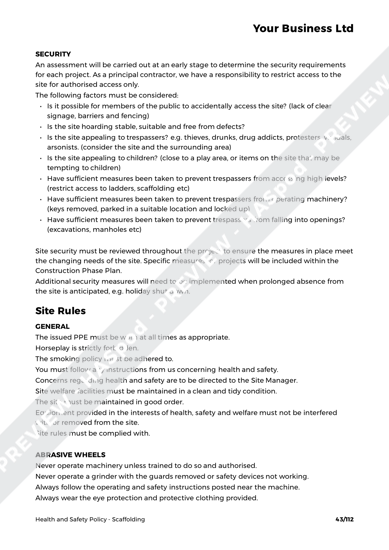 Scaffolding Health And Safety Policy Template Haspod