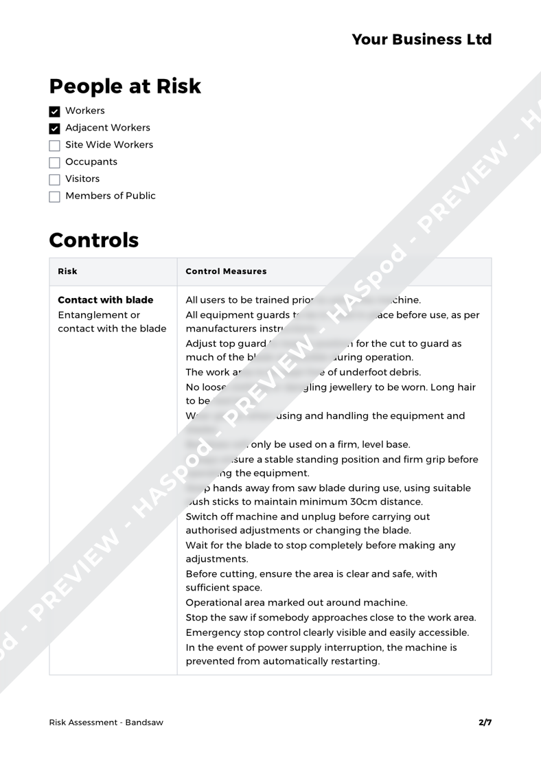 Bandsaw Risk Assessment Template HASpod