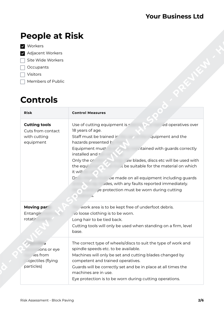 Block Paving Risk Assessment Template - HASpod