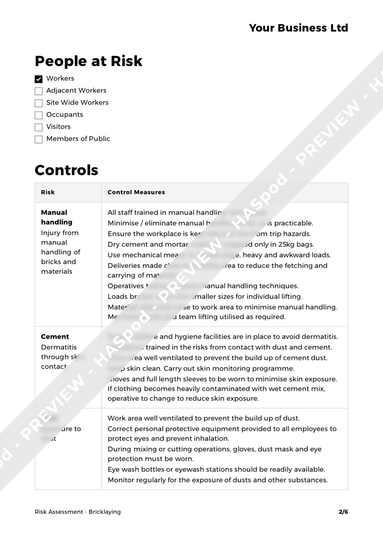 Bricklaying Risk Assessment Template - HASpod