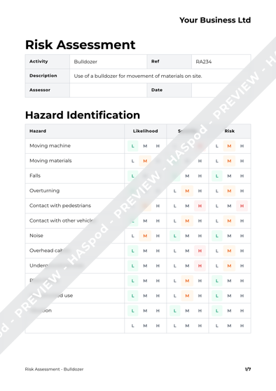 Bulldozer Risk Assessment Template - HASpod