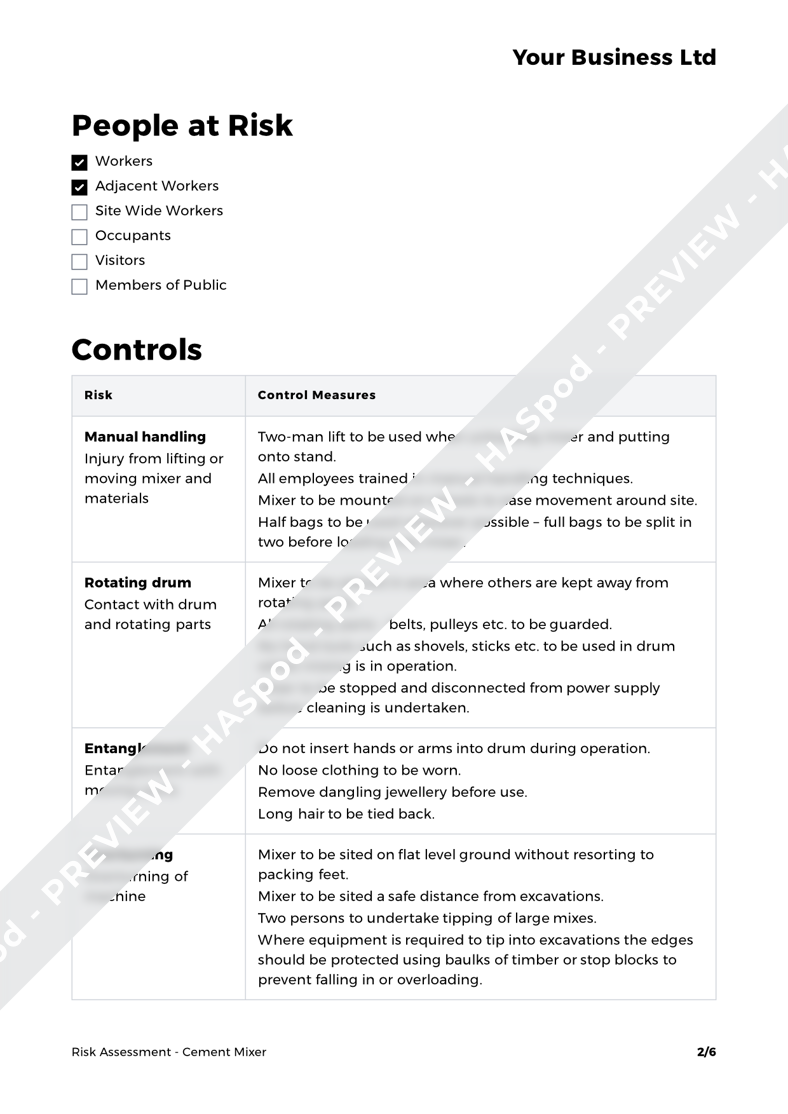 Cement Mixer Risk Assessment Template HASpod