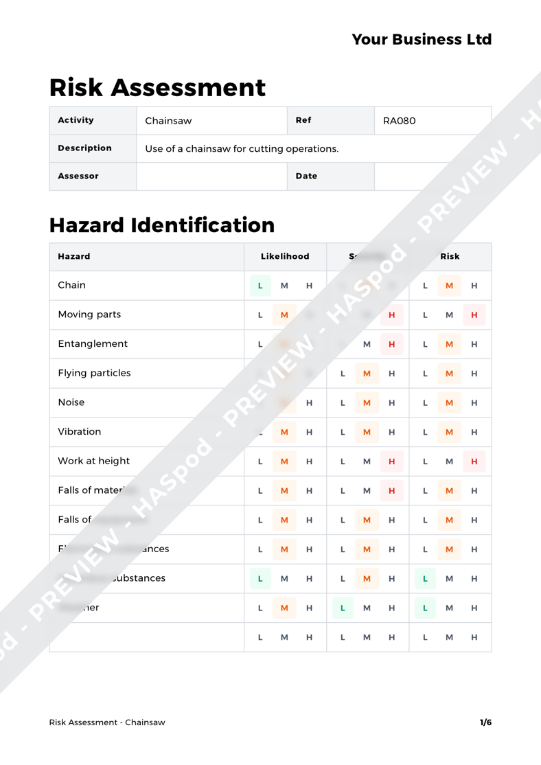 Chainsaw Risk Assessment Template HASpod