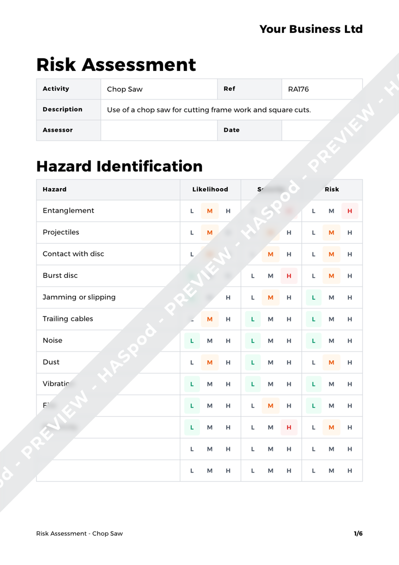 Chop Saw Risk Assessment Template HASpod