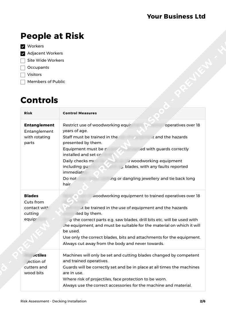 Decking Installation Risk Assessment Template - HASpod