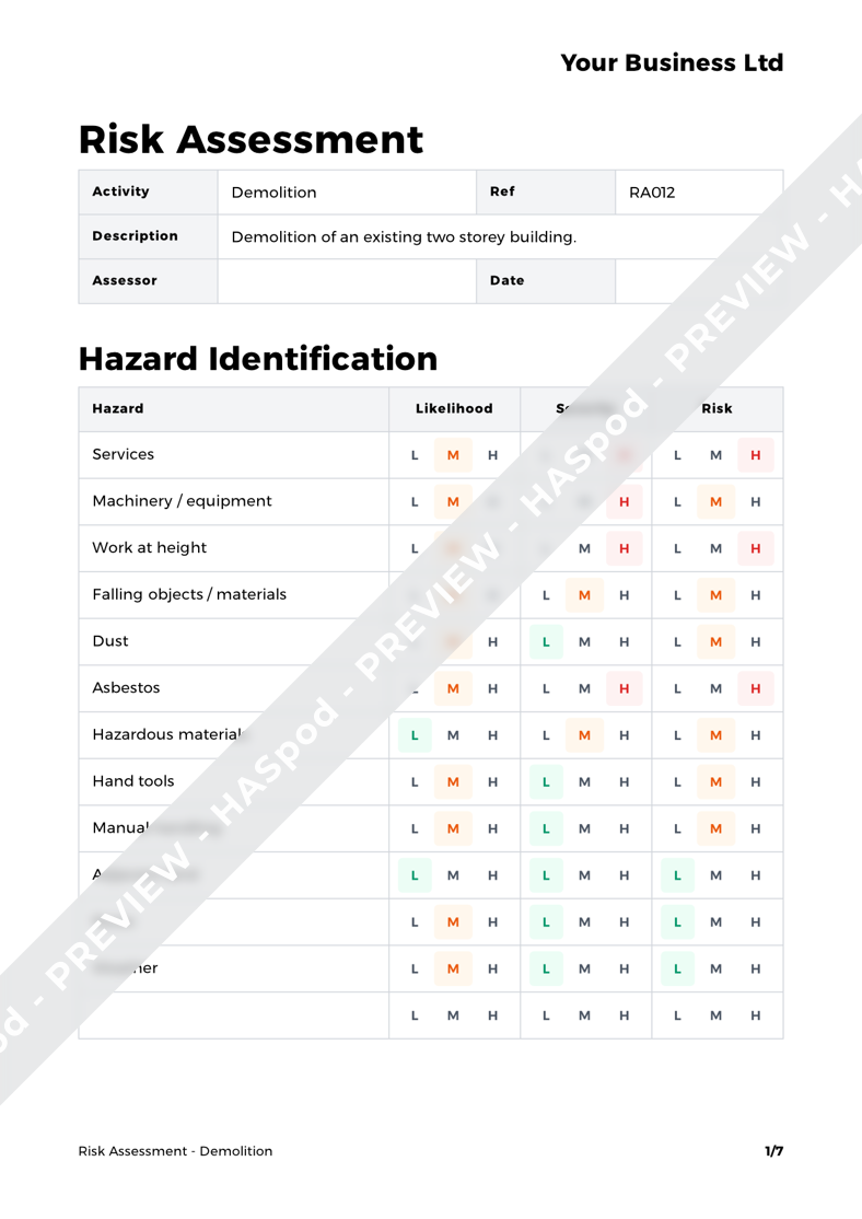 Demolition Risk Assessment Template - HASpod