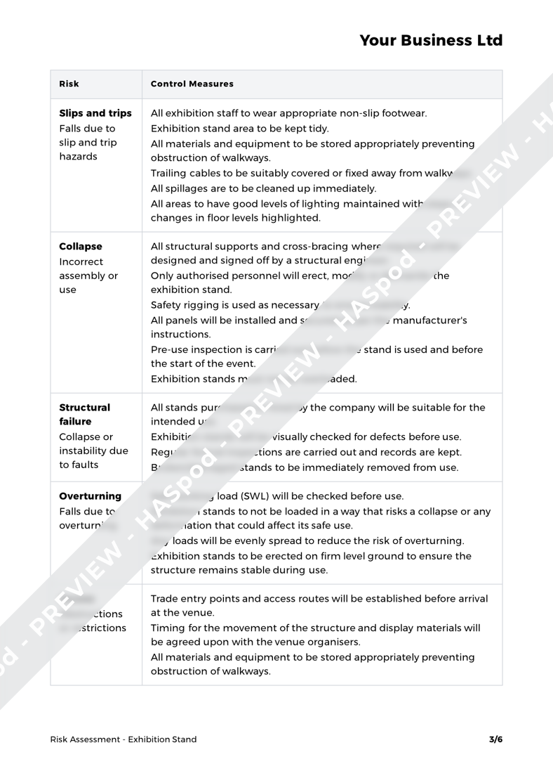 Exhibition Stand Risk Assessment Template HASpod
