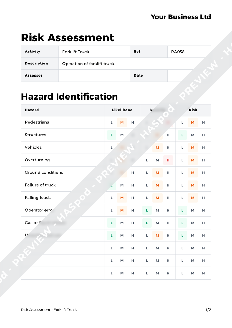 Forklift Truck Risk Assessment Template Haspod