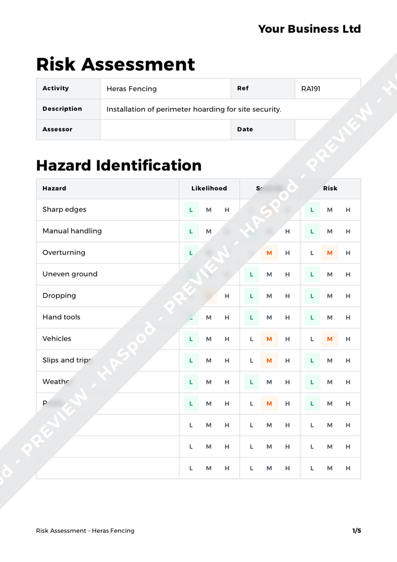 Heras Fencing Risk Assessment Template HASpod