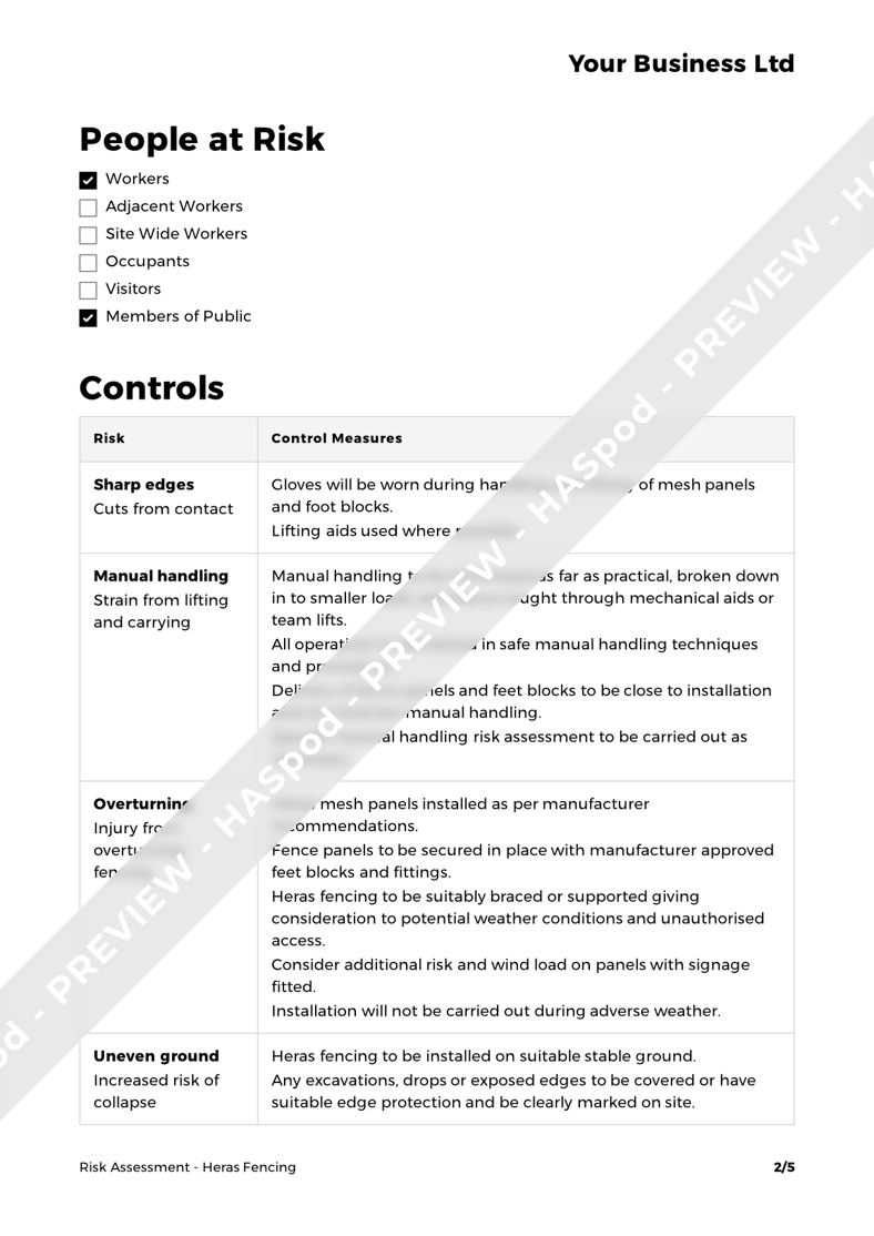 Heras Fencing Risk Assessment Template HASpod