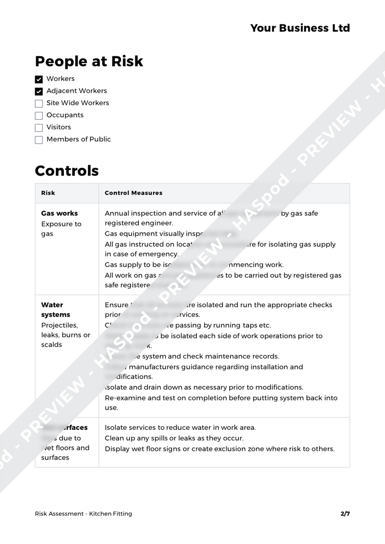 Kitchen Fitting Risk Assessment Template HASpod