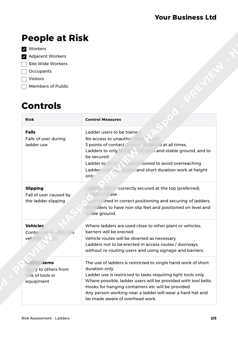 Ladders Risk Assessment Template HASpod