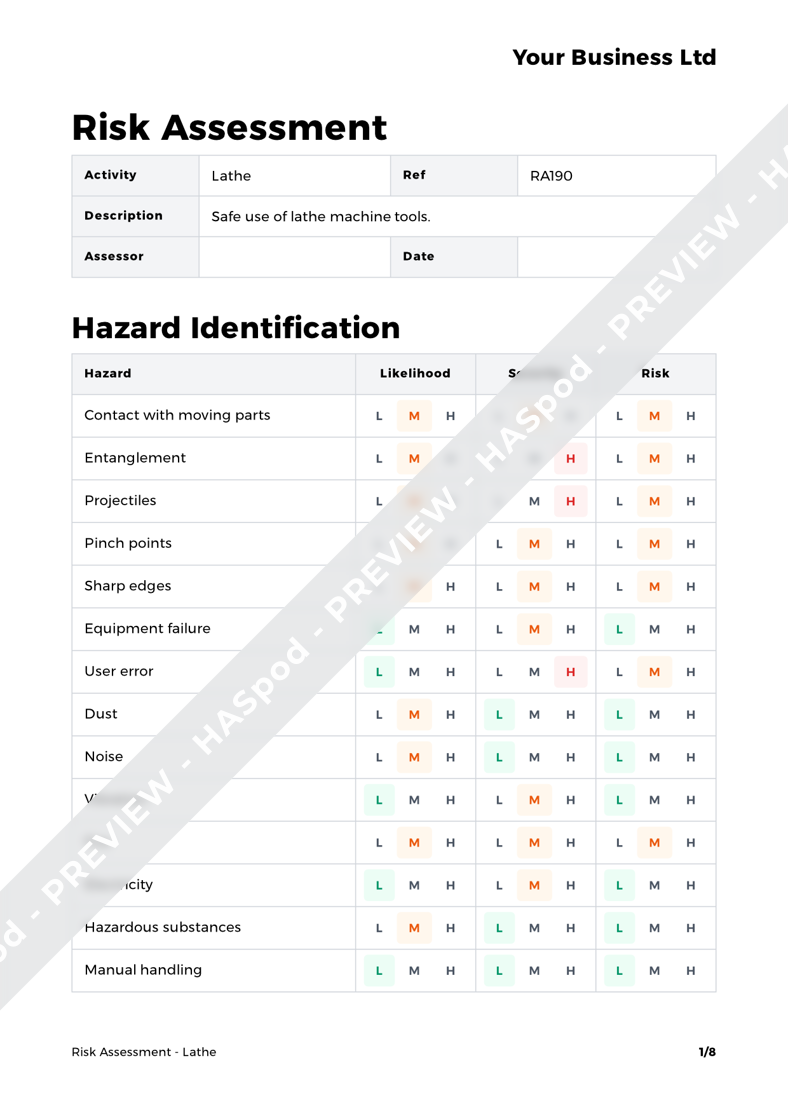 Lathe Risk Assessment Template HASpod