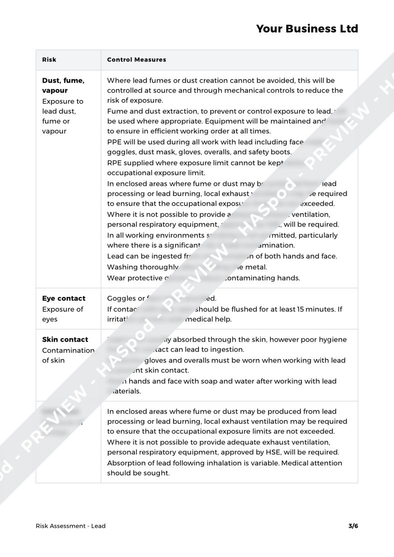 Lead Risk Assessment Template HASpod