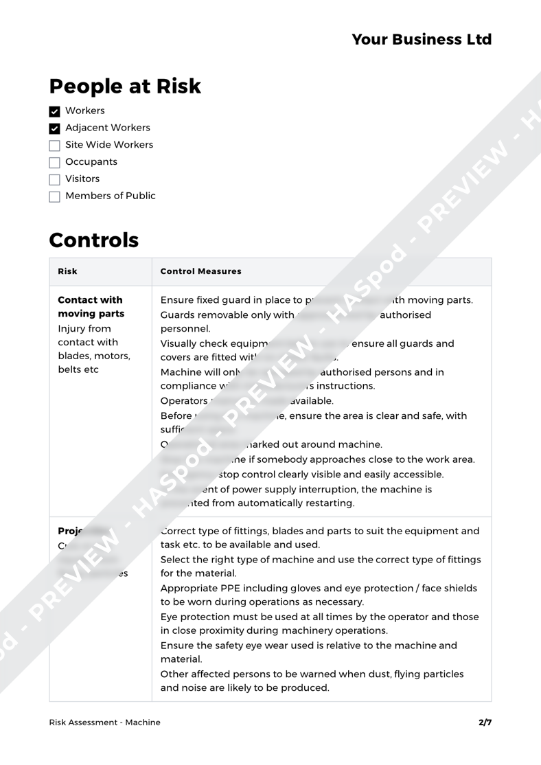 Machine Risk Assessment Template HASpod