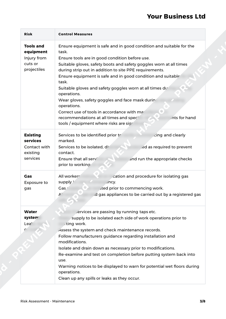 Maintenance Risk Assessment Template HASpod