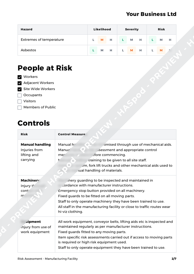 Manufacturing Facility Risk Assessment Template - HASpod