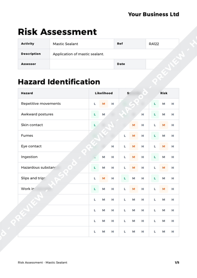 Risk Assessment Mastic Sealant image 1