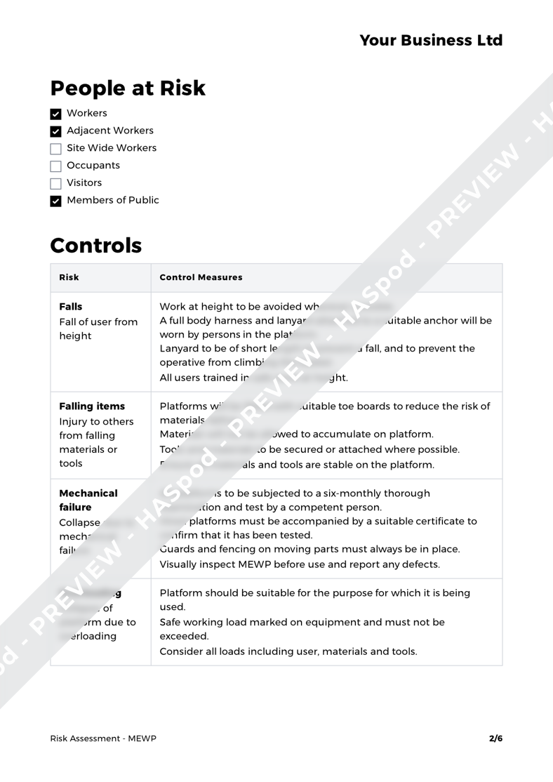 MEWP Risk Assessment Template - HASpod