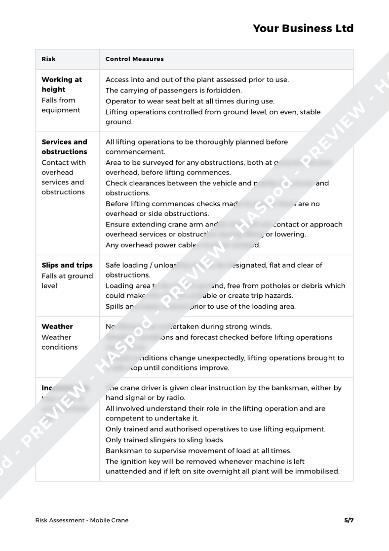 Mobile Crane Risk Assessment Template HASpod