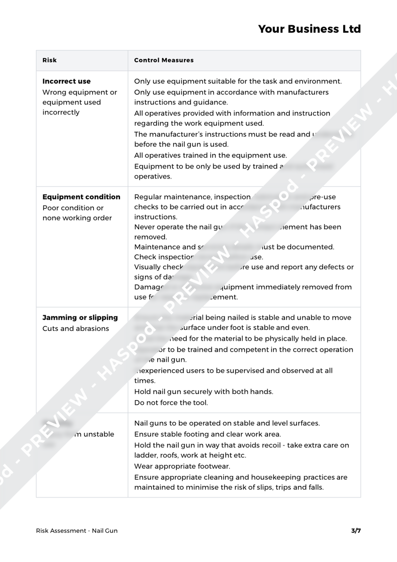 Nail Gun Risk Assessment Template HASpod