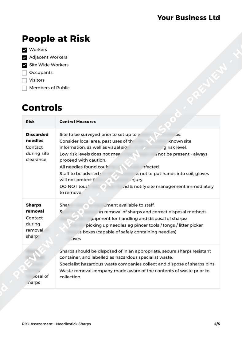 Needlestick Sharps Risk Assessment Template HASpod