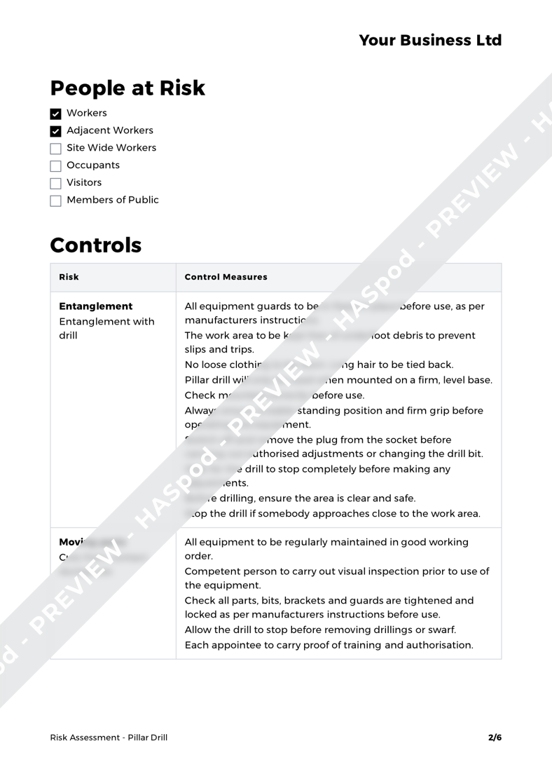 Pillar Drill Risk Assessment Template HASpod