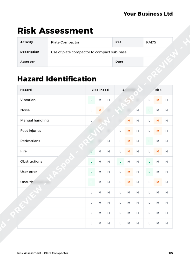Plate Compactor Risk Assessment Template HASpod