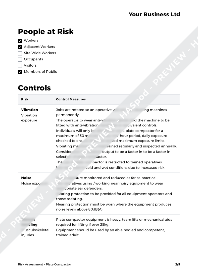 Plate Compactor Risk Assessment Template HASpod