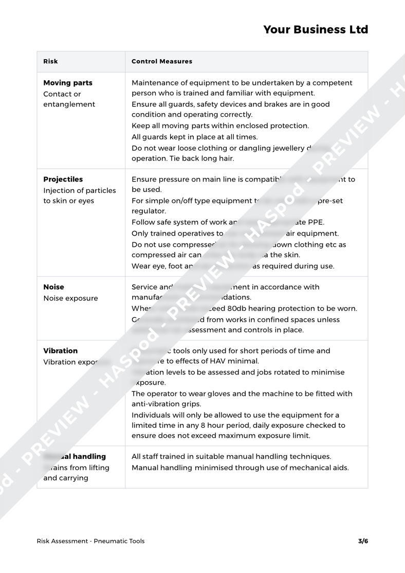 Pneumatic Tools Risk Assessment Template HASpod