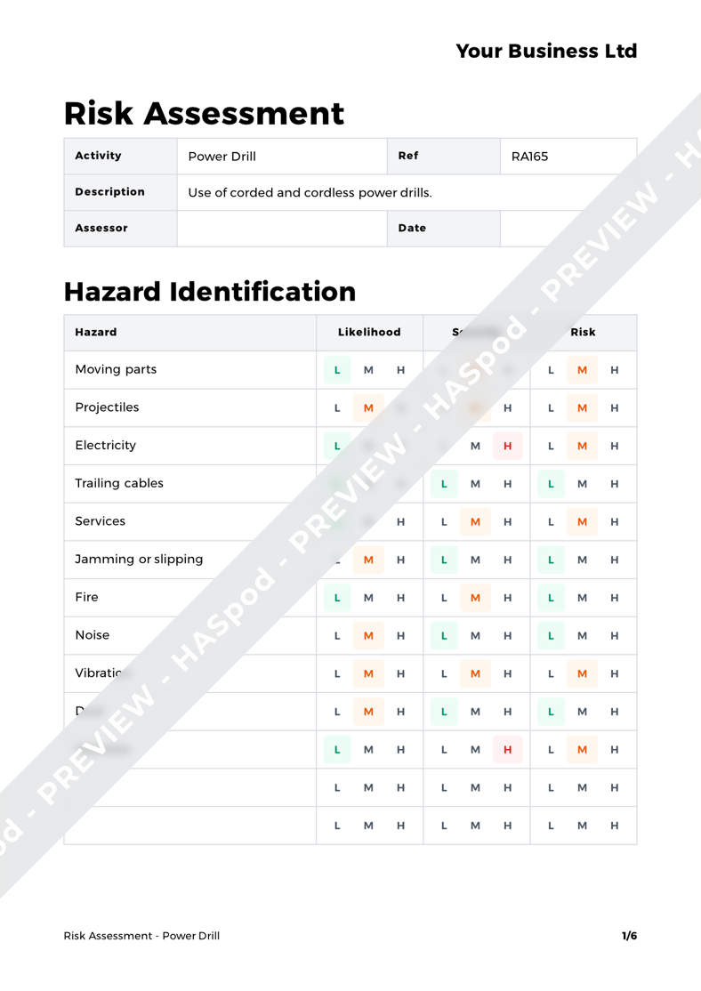 Power Drill Risk Assessment Template HASpod