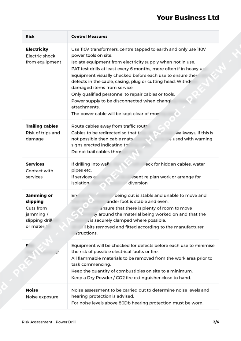 Power Drill Risk Assessment Template HASpod