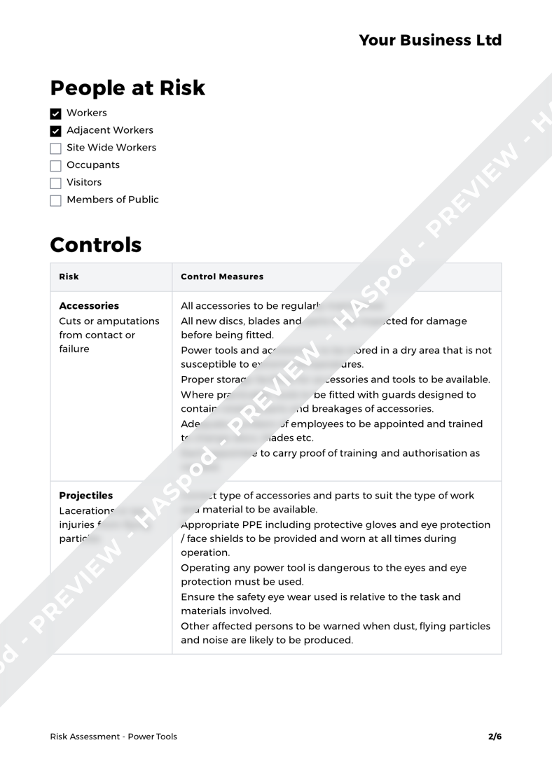 Power Tools Risk Assessment Template - HASpod