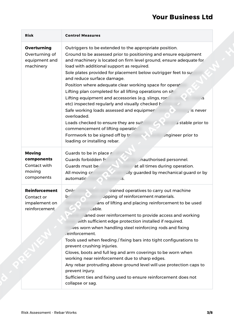 Rebar Works Risk Assessment Template HASpod