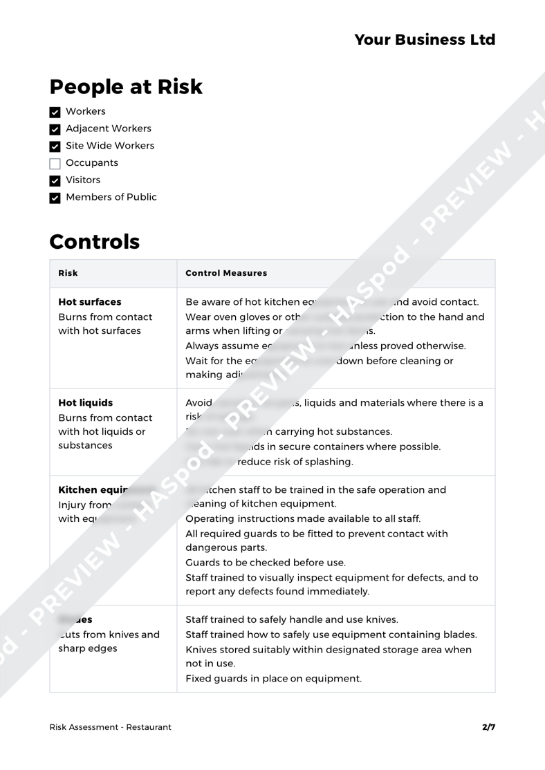 Restaurant Risk Assessment Template Haspod 