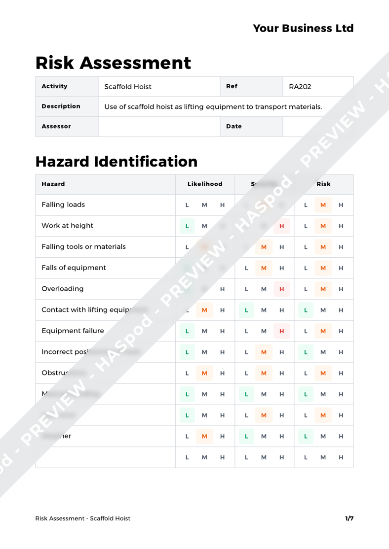 Scaffold Hoist Risk Assessment Template HASpod