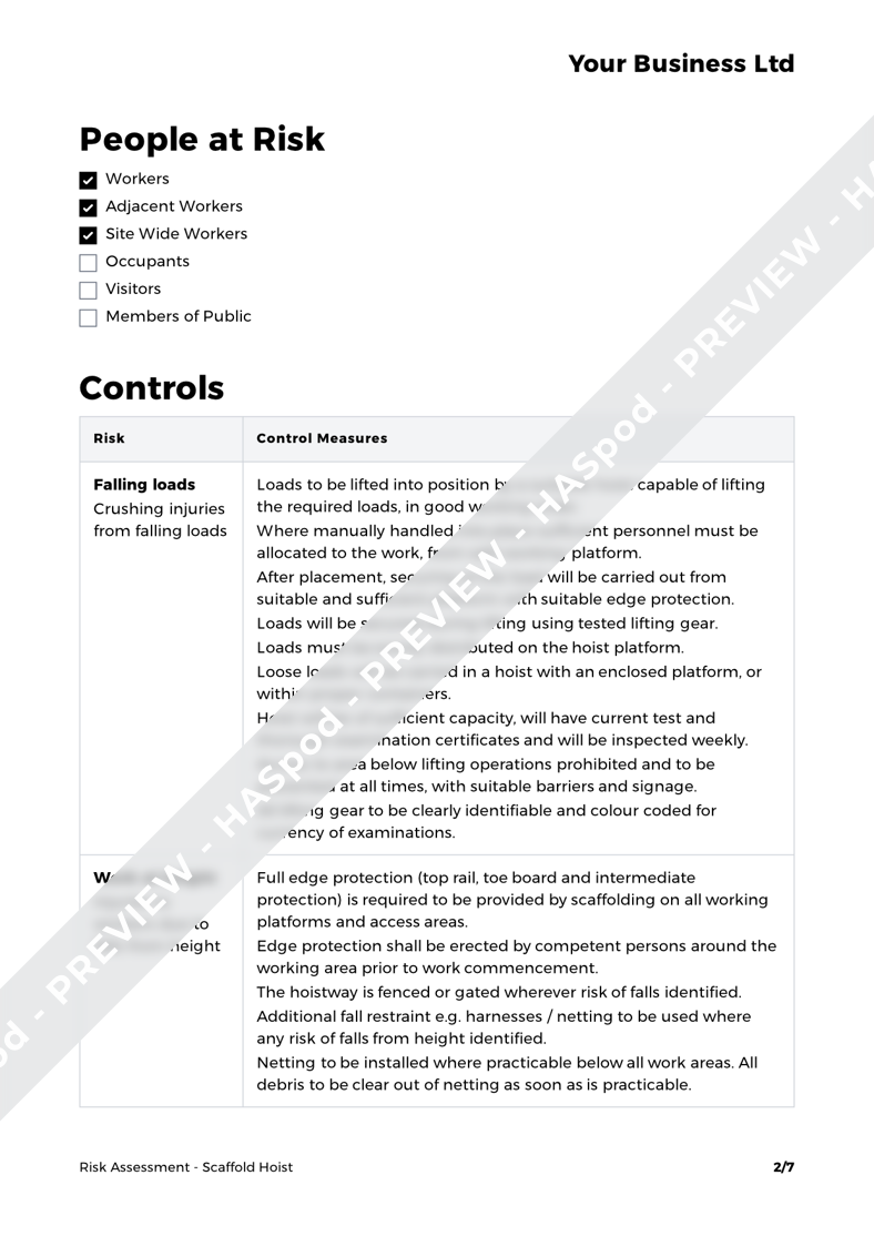 Scaffold Hoist Risk Assessment Template HASpod