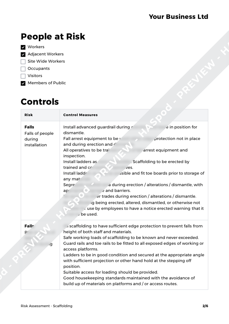 Scaffolding Risk Assessment Template Haspod