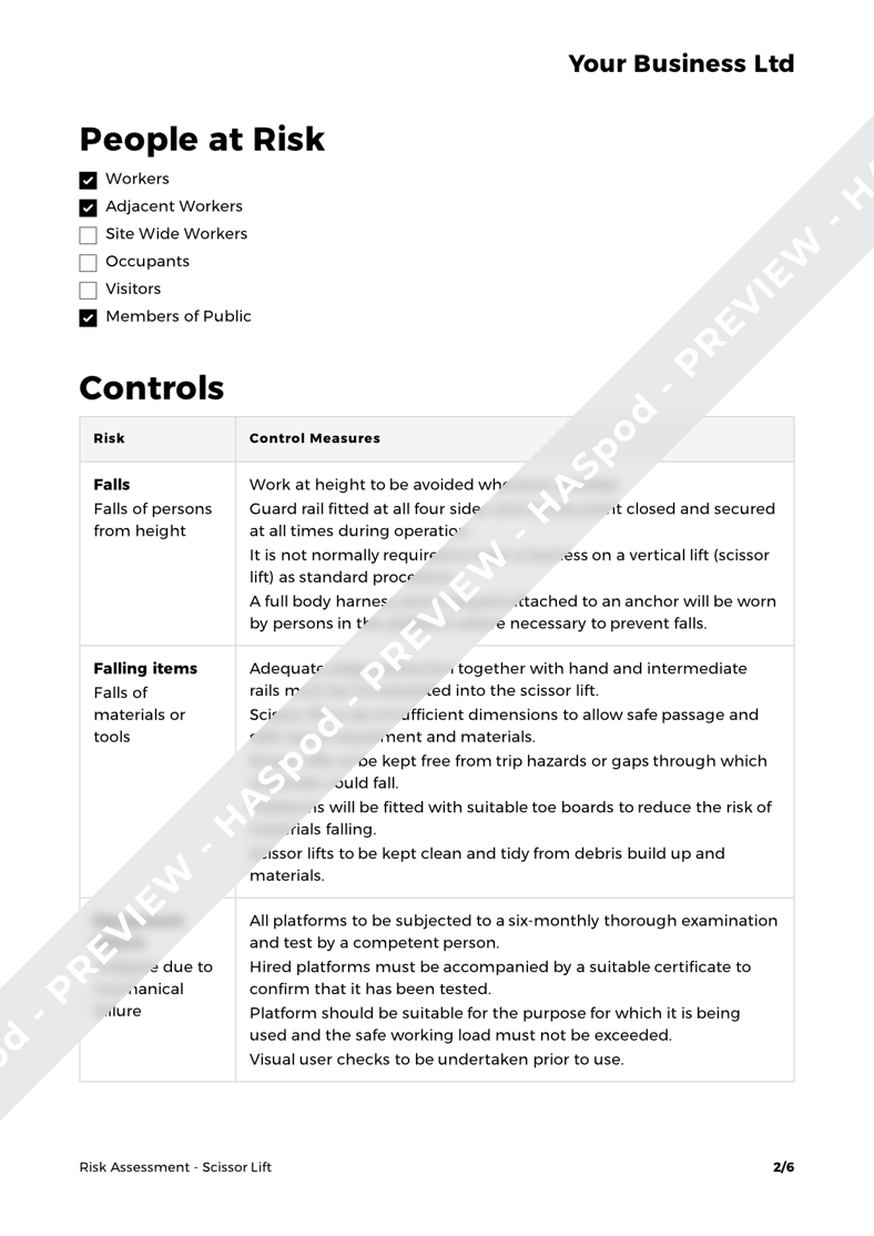 Scissor Lift Risk Assessment Template HASpod
