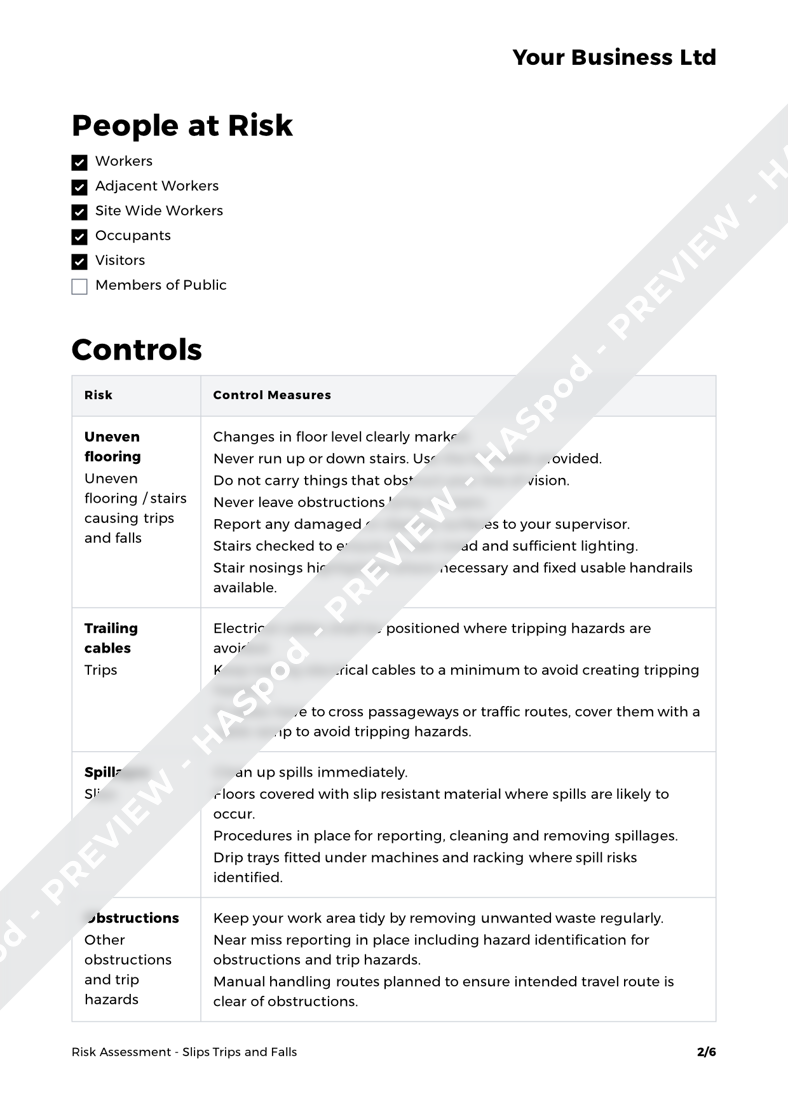 slips and trips risk assessment template