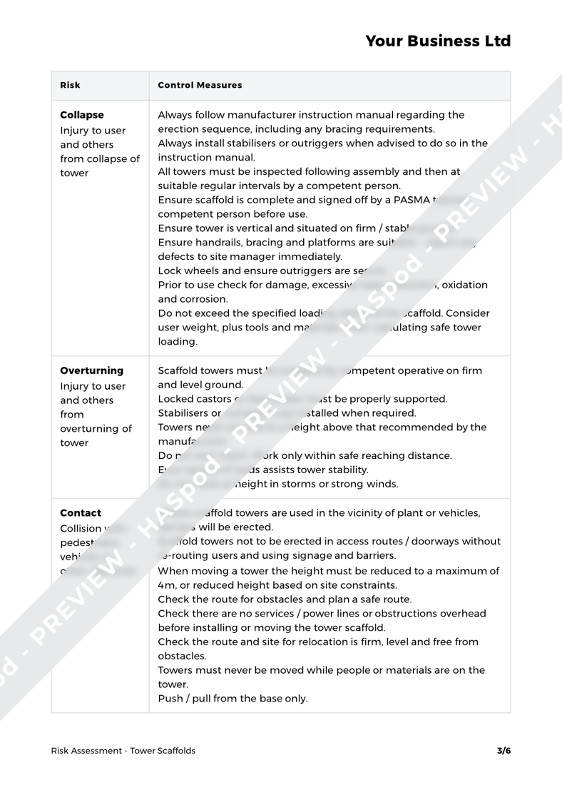 Tower Scaffolds Risk Assessment Template Haspod 3124