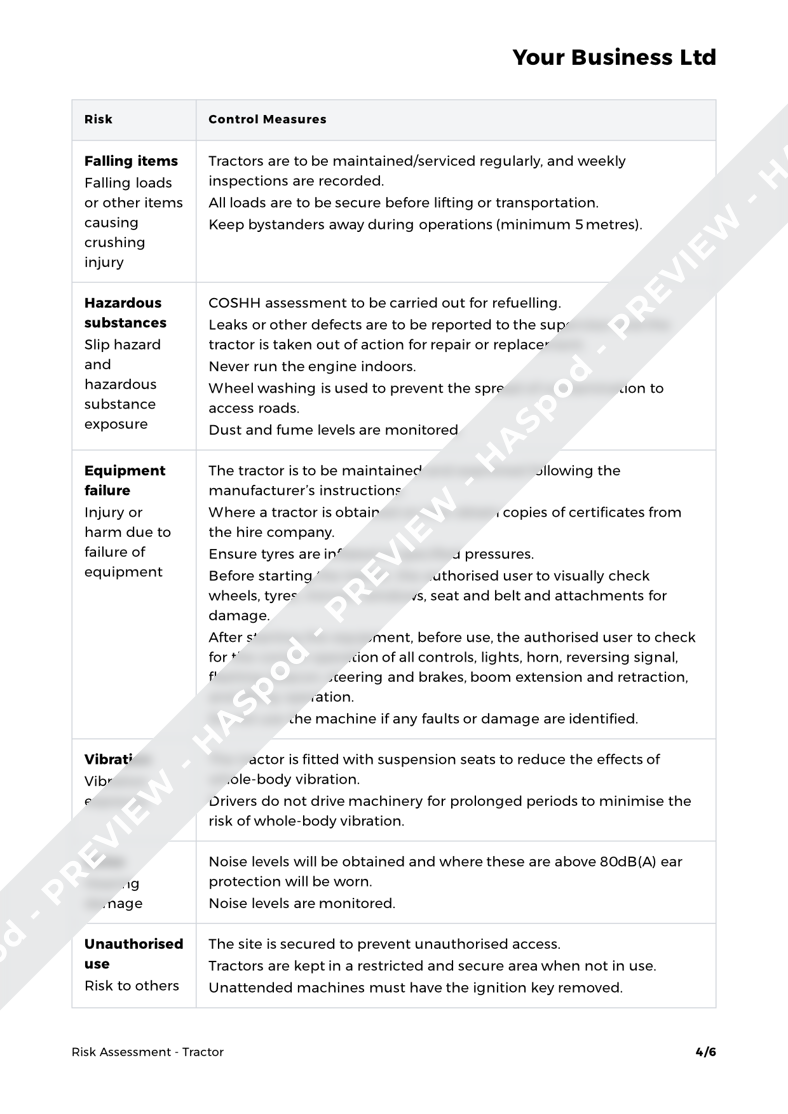 Tractor Risk Assessment Template HASpod