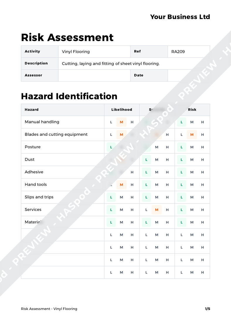 Vinyl Flooring Risk Assessment Template HASpod